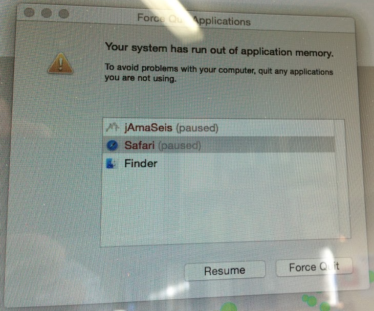 Force Quit Apps - System run out of application memory